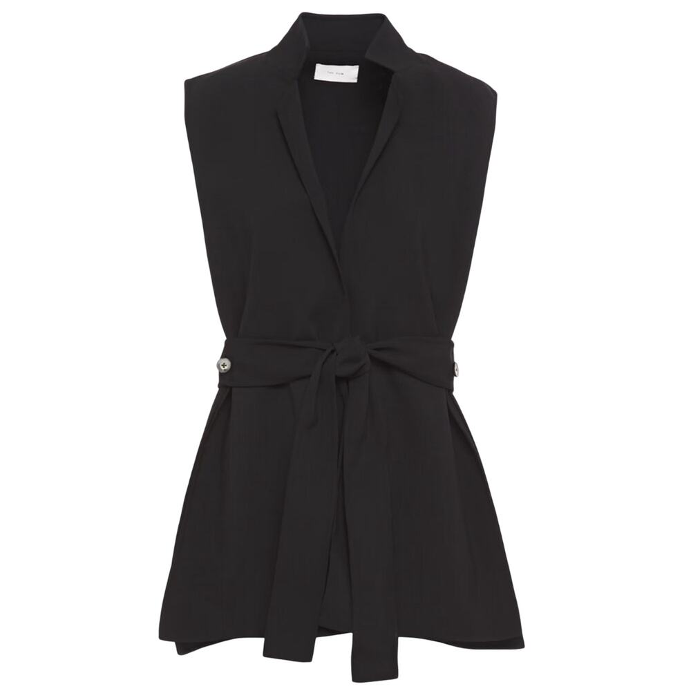 The Row Frieden Belted Wool-Blend Crepe Vest Top size S Black Quiet Luxury